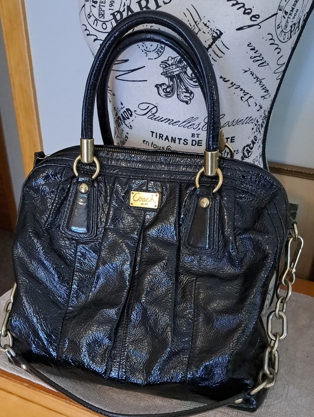 COACH Kristin Black Patent Leather Satchel with Gold Hardware 16016